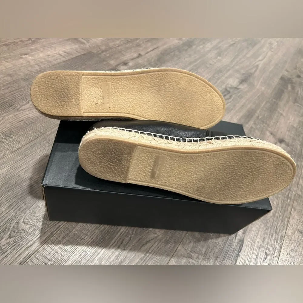 YSL Saint Laurent Black Nappa Leather Espadrilles Flat Shoes Logo - Picture 6 of 7